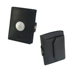 Minigeldbörse mit Apple AirTag Fach Herren schwarz Leder RFID Schutz, kleine Herren Mini Geldbörse, Mini-Geldbeutel Kartenetui schwarz Portemonnaie klein, Mini Portmonee Männer, Slim Wallet Münzfach von orso Bruno original