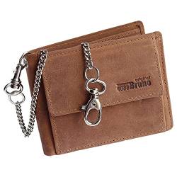 braune Minigeldbörse mit Kette Herren Mini Geldbörse Leder Geldbeutel Jungen Männer Geldbörse klein Mini Kartenetui Slim Wallet Bikerbörse flach von orso Bruno original