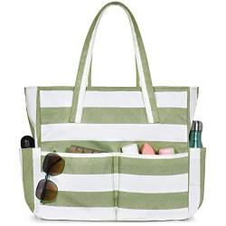 oscaurt Große Strandtasche XXL mit 9 Taschen, Wasserdichte Strandtaschen mit Reißverschluss Tote Bag Damen Einkaufstasche Handtasche Urlaubs-Essentials von oscaurt