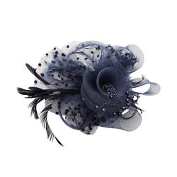 osiuujkw Einfach zu stylender Damen Fascinator Clip, leicht und einfach zu tragen, Blumen Feder Stirnband Fascinator, gemischt, einzigartig, Dunkelblau von osiuujkw
