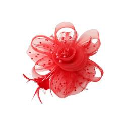 osiuujkw Einfach zu stylender Damen Fascinator Clip, leicht und einfach zu tragen, Blumen Feder Stirnband Fascinator, gemischt, einzigartig, Rot von osiuujkw