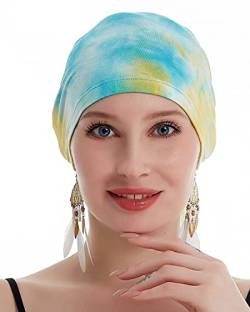 osvyo Bambus Chemo Kopfbedeckung für Frauen Haarausfall -Krebspatienten Kopfbedeckung Turban in Versiegelter Verpackung AUQU BLAU-GELB von osvyo