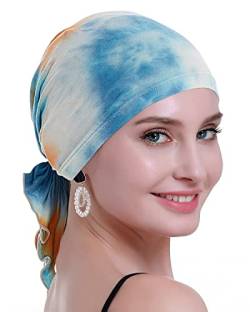 osvyo Bambus Chemo Kopfbedeckung für Frauen Haarausfall -Krebspatienten Kopfbedeckung Turban in Versiegelter Verpackung BLAU-ORANGE von osvyo