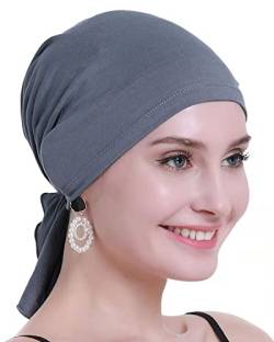 osvyo Bambus Chemo Kopftuch für Frauen mit Haarausfall - Krebspatienten Kopfbedeckung Turban in Versiegelter Verpackung BLAU GRAU von osvyo