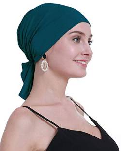 osvyo Bambus Chemo Kopftuch für Frauen mit Haarausfall - Krebspatienten Kopfbedeckung Turban in Versiegelter Verpackung DUNKELBLAU-GRÜN von osvyo