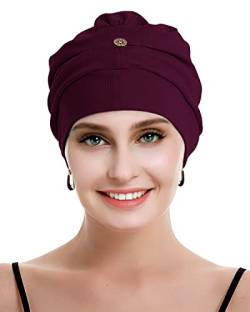 osvyo Bambus-Chemo-Turbane für Frauen, Krebs-Haarausfall-Mütze – leichte Kopfbedeckung aus Baumwolle, versiegelte Verpackung BAUMWOLLWEIN von osvyo