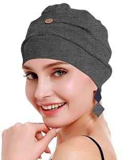 osvyo Bambus-Chemo-Turbane für Frauen, Krebs-Haarausfall-Mütze – leichte Kopfbedeckung aus Baumwolle, versiegelte Verpackung DUNKEL GRAU von osvyo