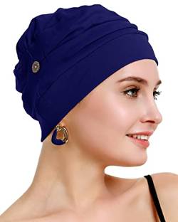 osvyo Bambus-Chemo-Turbane für Frauen, Krebs-Haarausfall-Mütze – leichte Kopfbedeckung aus Baumwolle, versiegelte Verpackung KÖNIGSBLAU von osvyo