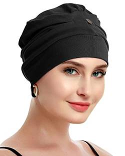 osvyo Bambus-Chemo-Turbane für Frauen, Krebs-Haarausfall-Mütze – leichte Kopfbedeckung aus Baumwolle, versiegelte Verpackung SCHWARZ von osvyo