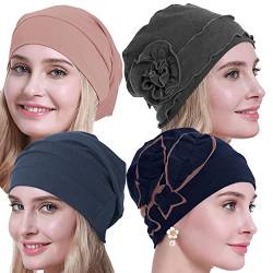 osvyo Baumwolle Chemo Hüte Soft Caps Krebs Kopfbedeckungen für Frauen Haarausfall versiegelt Verpackung BLAU GRAU-MIX -4 Stk von osvyo