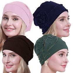 osvyo Baumwolle Chemo Hüte Soft Caps Krebs Kopfbedeckungen für Frauen Haarausfall versiegelt Verpackung Olive – Marineblau – Kaffee – Hellrosa -4 STK von osvyo