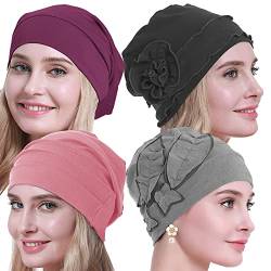 osvyo Baumwolle Chemo Hüte Soft Caps Krebs Kopfbedeckungen für Frauen Haarausfall versiegelt Verpackung SCHWARZ-Mix -4 STK. von osvyo