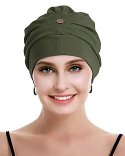 osvyo Baumwolle Chemo Kopfbedeckung für Damen Krebs Haarausfall Hut - Baumwolle Leichte Kopfbedeckung Versiegelte Verpackung Armee GRÜN von osvyo