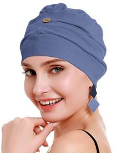 osvyo Baumwolle Chemo Kopfbedeckung für Damen Krebs Haarausfall Hut - Baumwolle Leichte Kopfbedeckung Versiegelte Verpackung BLAU GRAU von osvyo