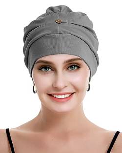 osvyo Baumwolle Chemo Kopfbedeckung für Damen Krebs Haarausfall Hut - Baumwolle Leichte Kopfbedeckung Versiegelte Verpackung DUNKEL GRAU von osvyo