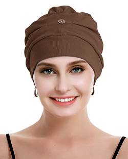 osvyo Baumwolle Chemo Kopfbedeckung für Damen Krebs Haarausfall Hut - Baumwolle Leichte Kopfbedeckung Versiegelte Verpackung HELL Kaffee von osvyo