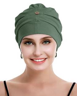 osvyo Baumwolle Chemo Kopfbedeckung für Damen Krebs Haarausfall Hut - Baumwolle Leichte Kopfbedeckung Versiegelte Verpackung HELL Oliv von osvyo