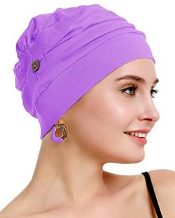 osvyo Baumwolle Chemo Kopfbedeckung für Damen Krebs Haarausfall Hut - Baumwolle Leichte Kopfbedeckung Versiegelte Verpackung LILA von osvyo