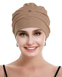 osvyo Baumwolle Chemo Kopfbedeckung für Damen Krebs Haarausfall Hut - Baumwolle Leichte Kopfbedeckung Versiegelte Verpackung TIEF Aprikose von osvyo