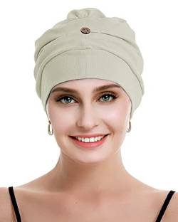 osvyo Baumwolle Chemo Kopfbedeckung für Damen Krebs Haarausfall Hut - Baumwolle Leichte Kopfbedeckung Versiegelte Verpackung WARMES GRAU von osvyo
