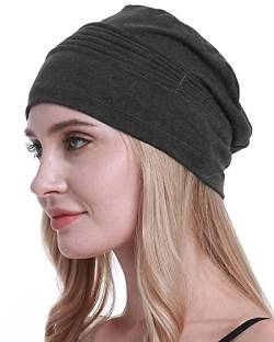 osvyo Baumwolle Chemo Kopfbedeckungen Hüte weiche Mützen für Frauen Haarausfall Krebs Beanies Turban Versiegelte Verpackung DUNKEL FLECKING GRAU von osvyo