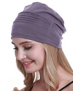 osvyo Baumwolle Chemo Kopfbedeckungen Hüte weiche Mützen für Frauen Haarausfall Krebs Beanies Turban Versiegelte Verpackung LILA GRAU von osvyo