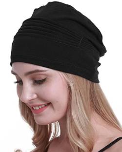 osvyo Baumwolle Chemo Kopfbedeckungen Hüte weiche Mützen für Frauen Haarausfall Krebs Beanies Turban Versiegelte Verpackung SCHWARZ von osvyo