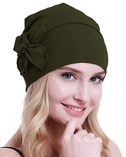 osvyo Baumwolle Chemo-Turbane Kopfbedeckung Beanie Mütze Kappe für Frauen Krebs Patienten Haarausfall ARMEEGRÜN von osvyo