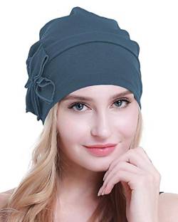 osvyo Baumwolle Chemo-Turbane Kopfbedeckung Beanie Mütze Kappe für Frauen Krebs Patienten Haarausfall Cerulean BLAU von osvyo