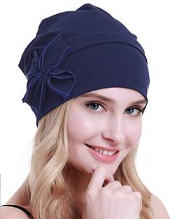 osvyo Baumwolle Chemo-Turbane Kopfbedeckung Beanie Mütze Kappe für Frauen Krebs Patienten Haarausfall Denim Blue von osvyo