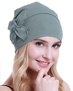 osvyo Baumwolle Chemo-Turbane Kopfbedeckung Beanie Mütze Kappe für Frauen Krebs Patienten Haarausfall HELLBLAU GRAU von osvyo