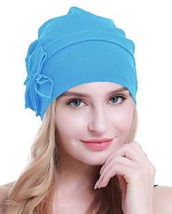 osvyo Baumwolle Chemo-Turbane Kopfbedeckung Beanie Mütze Kappe für Frauen Krebs Patienten Haarausfall HIMMELBLAU von osvyo