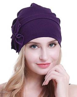 osvyo Baumwolle Chemo-Turbane Kopfbedeckung Beanie Mütze Kappe für Frauen Krebs Patienten Haarausfall LILA1 von osvyo