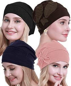 osvyo Baumwolle Chemo-Turbane Kopfbedeckung Beanie Mütze Kappe für Frauen Krebs Patienten Haarausfall Mandel-ROSA von osvyo