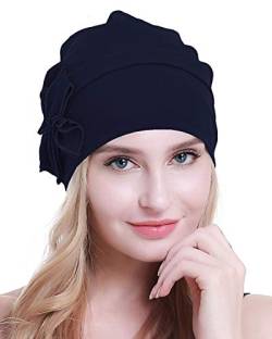osvyo Baumwolle Chemo-Turbane Kopfbedeckung Beanie Mütze Kappe für Frauen Krebs Patienten Haarausfall Navy BLAU von osvyo