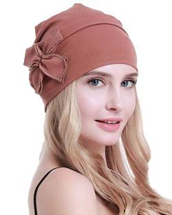 osvyo Baumwolle Chemo-Turbane Kopfbedeckung Beanie Mütze Kappe für Frauen Krebs Patienten Haarausfall ROST ROT von osvyo