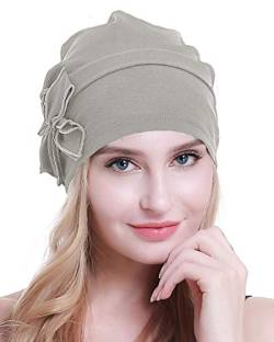 osvyo Baumwolle Chemo-Turbane Kopfbedeckung Beanie Mütze Kappe für Frauen Krebs Patienten Haarausfall WARMES GRAU von osvyo