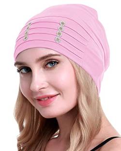 osvyo Chemo Kopfbedeckung Bambus für Damen, Chemo Kopftuch Turban für Frauen mit Blumenmotiv-Kopfbedeckung Mütze Kappen HELL-PINK von osvyo