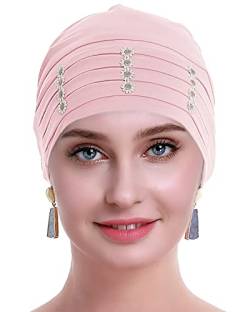 osvyo Chemo Kopfbedeckung Bambus für Damen, Chemo Kopftuch Turban für Frauen mit Blumenmotiv-Kopfbedeckung Mütze Kappen HELLES APRIKOSENROT von osvyo