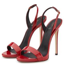 ottspu Patent Stiletto Heels Sandalen Für Frauen Knöchelriemen Schnalle Up Party Kleid,Rot,41 EU von ottspu