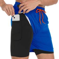 Badehose für Herren mit Kompression Mesh-Futter, 2 in 1 Schnelltrocknend Badeshorts Kurz, Verstellbar Tunnelzug Tasche Männer Schwimmhose Boardshorts für Strand Surf Sport Freizeit L Blau von outfit spring