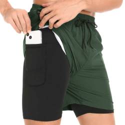 Badehose für Herren mit Kompression Mesh-Futter, 2 in 1 Schnelltrocknend Badeshorts Kurz, Verstellbar Tunnelzug Tasche Männer Schwimmhose Boardshorts für Strand Surf Sport Freizeit L Military Green von outfit spring