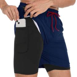 Badehose für Herren mit Kompression Mesh-Futter, 2 in 1 Schnelltrocknend Badeshorts Kurz, Verstellbar Tunnelzug Tasche Männer Schwimmhose Boardshorts für Strand Surf Sport Freizeit M Marine von outfit spring