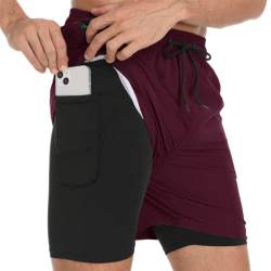 Badehose für Herren mit Kompression Mesh-Futter, 2 in 1 Schnelltrocknend Badeshorts Kurz, Verstellbar Tunnelzug Tasche Männer Schwimmhose Boardshorts für Strand Surf Sport Freizeit S Wein Rot von outfit spring