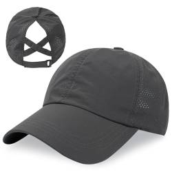 Baseball Cap Damen Kappe Sommer Basecap Pferdeschwanz, Verstellbar Frauen Ponytail Cap Baseballmütze Mesh Atmungsaktiv Sonnenhut Freizeit Kappe mit Zopfloch Outdoor Sports Kreuz Dunkelgrau von outfit spring