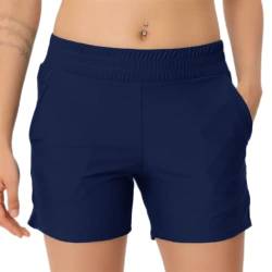 Damen Badeshorts Badehose Kurze Schnell Trocknend Boardshorts Hohe Taille Gummibund Schwimmshorts Schwimmhose Bikinihose mit Taschen für Sommer Strand Wassersport XL Freizeit Marine von outfit spring