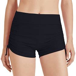 Damen Badeshorts Badehose Kurze Schnell Trocknend Boardshorts Hohe Taille Gummibund Schwimmshorts Schwimmhose Bikinihose mit Taschen für Sommer Strand Wassersport XL Zeichenfolge Schwarz von outfit spring