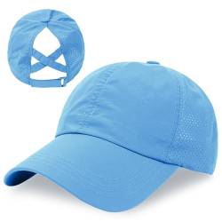 outfit spring Baseball Cap Damen Kappe Sommer Basecap Pferdeschwanz, Verstellbar Frauen Ponytail Cap Baseballmütze Mesh Atmungsaktiv Sonnenhut Freizeit Kappe mit Zopfloch Outdoor Sports Kreuz Blau von outfit spring