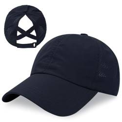 outfit spring Baseball Cap Damen Kappe Sommer Basecap Pferdeschwanz, Verstellbar Frauen Ponytail Cap Baseballmütze Mesh Atmungsaktiv Sonnenhut Freizeit Kappe mit Zopfloch Outdoor Sports Kreuz Marine von outfit spring