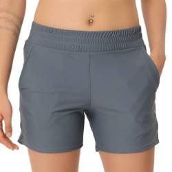 outfit spring Damen Badeshorts Badehose Kurze Schnell Trocknend Boardshorts Hohe Taille Gummibund Schwimmshorts Schwimmhose Bikinihose mit Taschen für Sommer Strand Wassersport XL Freizeit Gery von outfit spring